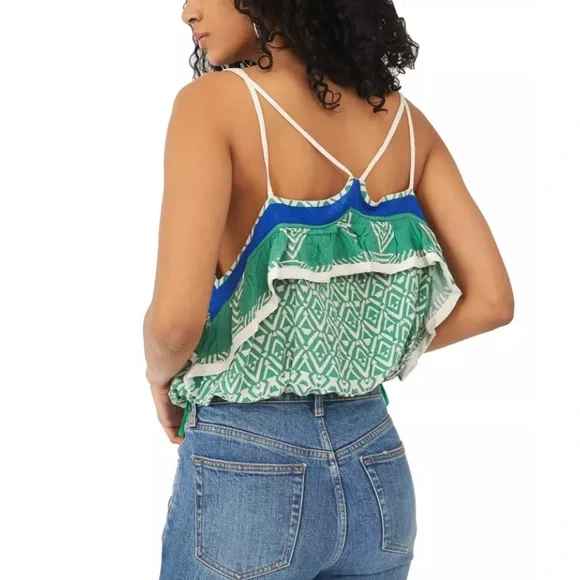 FREE PEOPLE Anika abstract printed Strappy tank top NWT L - Picture 2 of 8